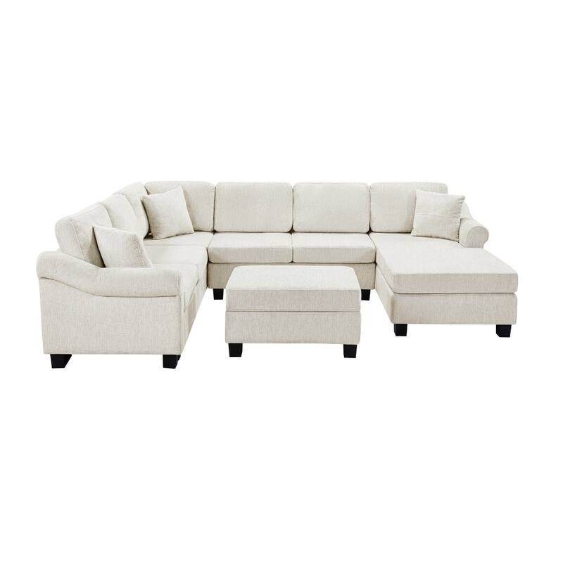 111.8" Modern Chenille Upholster U-shaped Sectional Sofa with Movable Storage Ottoman