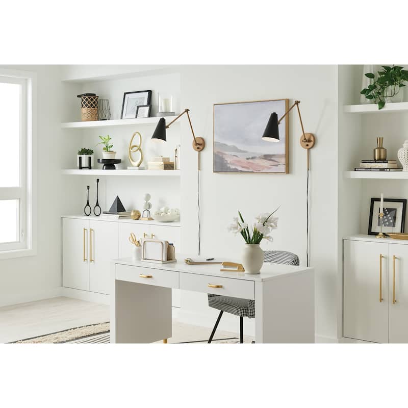 Sylvia 32.5 in. 1-Light Black and Natural Brass Wall Sconce