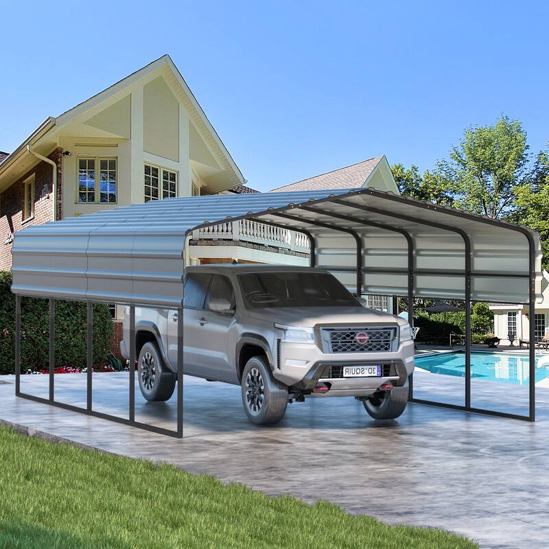 EROMMY 12x20 Multi-Use Carport with Galvanized Steel Roof - Durable Metal Shelter for Vehicles, Boats, and Farm Equipment