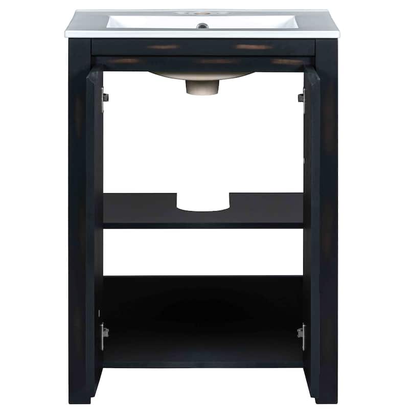 24 Inch MDF Freestanding Bathroom Vanity Set in Espresso with Integrated Ceramic Sink