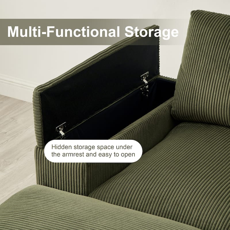 4-Deep Seat Corduroy Sectional Sofa Couch with 2 Ottomans