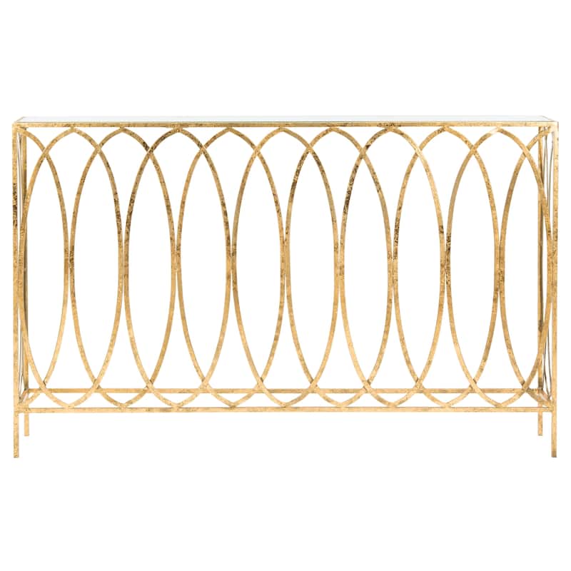 SAFAVIEH Monna Oval Ringed Gold Console Table - 48" x 8" x 30" - 48Wx8Dx30H
