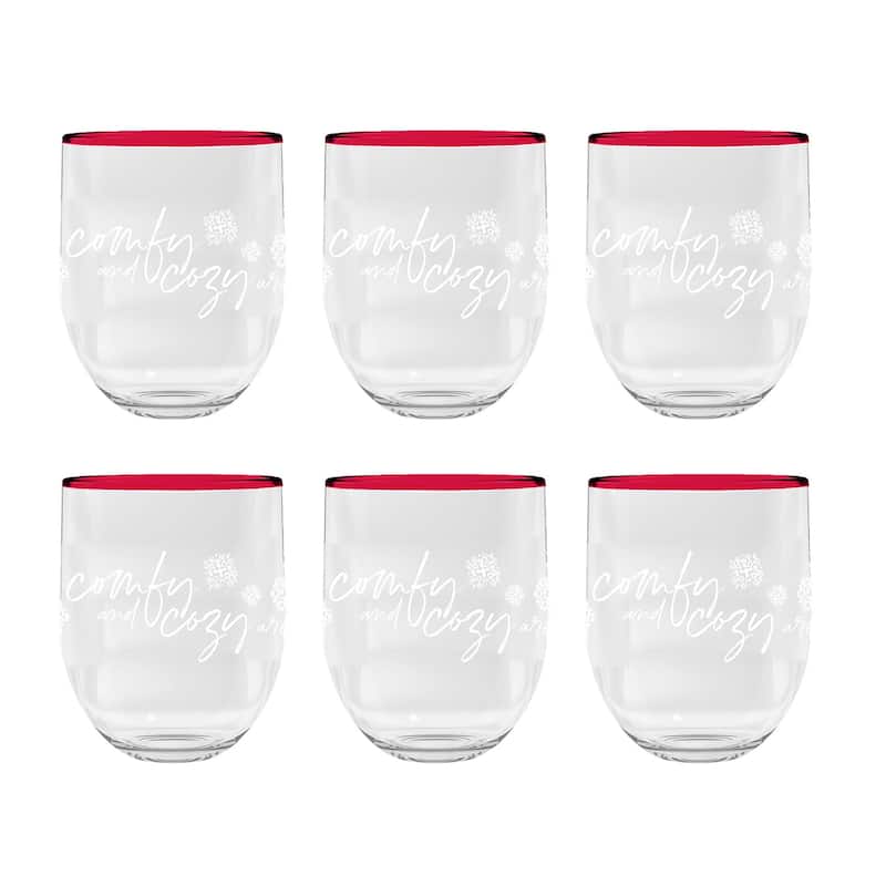 Abode Homewares Holiday Cozy Acrylic Stemless Wine Glass - Clear - 15 oz - Set of 6 - Set of 6