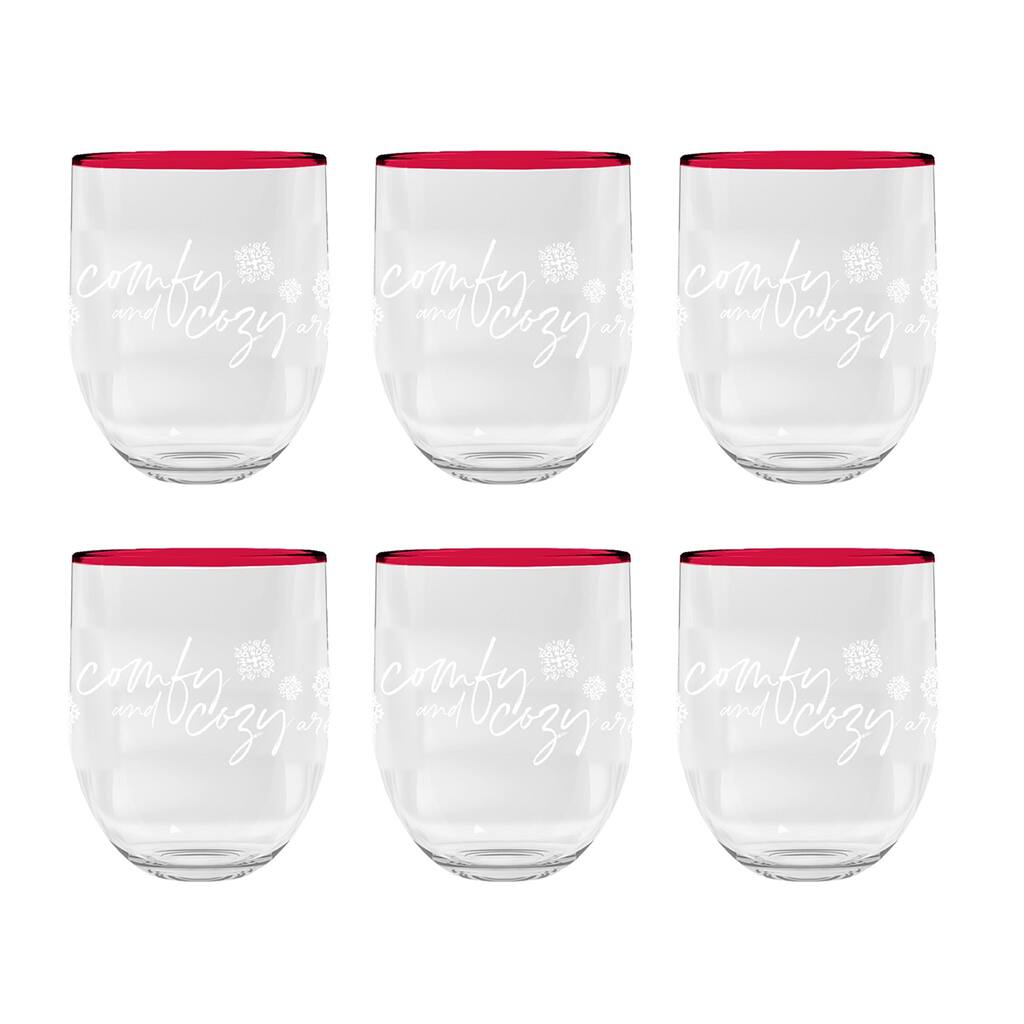 Abode Homewares Holiday Cozy Stemless, 15 oz. Set of 6