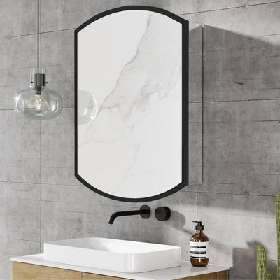 Black Framed Aluminum Curved Bathroom Medicine Cabinet with Mirror