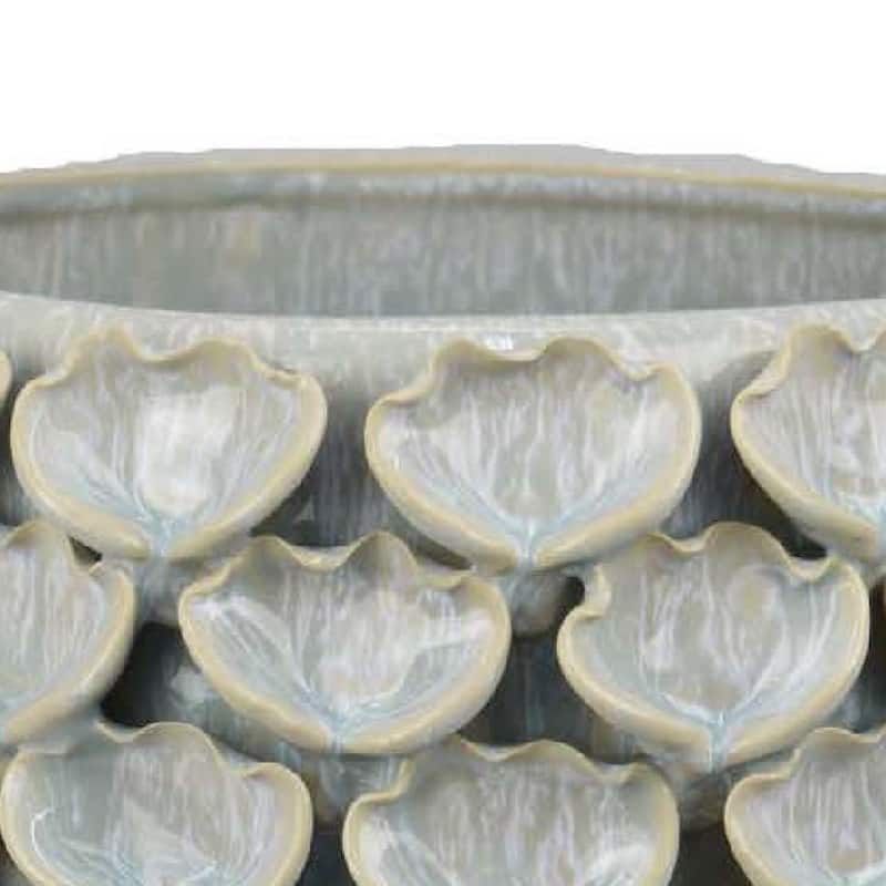 Aster Accent Planter w Raised Petal Pattern Blue Green Ceramic 10 Inch