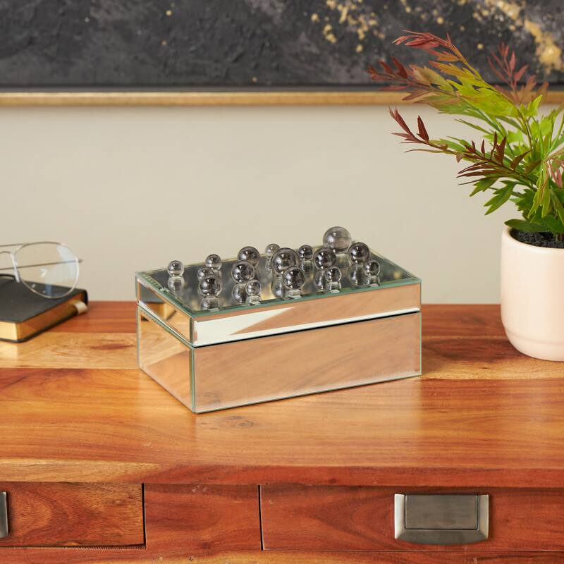 Glass Mirrored Jewelry Box with Pink or Black Bubble Textured Balls - Silver - Roche River Decor