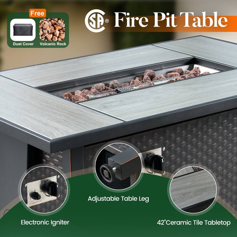 HOOOWOOO 6-piece Patio Rattan Sectional Set with Fire Pit Table