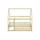 preview thumbnail 25 of 127, Wood Toddler House Bed with Roof Frame and Safety Guardrails Montessori Floor Bed without Slats No Door Houseshaped Platform Bed