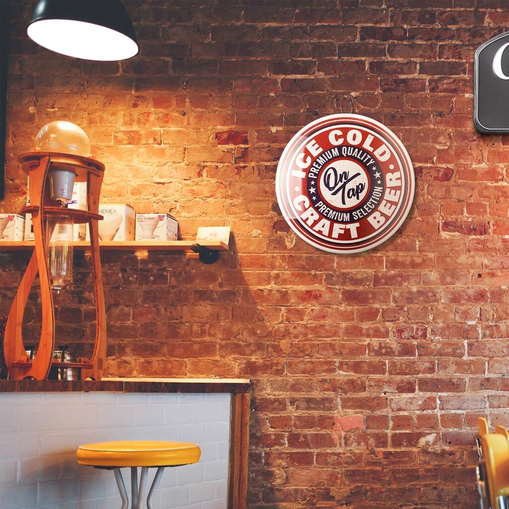 Ice Cold Beer Craft Dome Metal Sign - 15.5" - 15.75" H x 15.75" L x 2.25" D