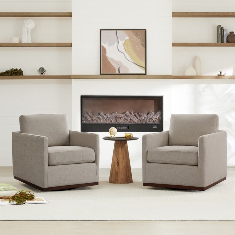 Spruce & Spring Shane Modern Swivel Accent Arm Chair - Set of 2 - Beige Grey-Fabric