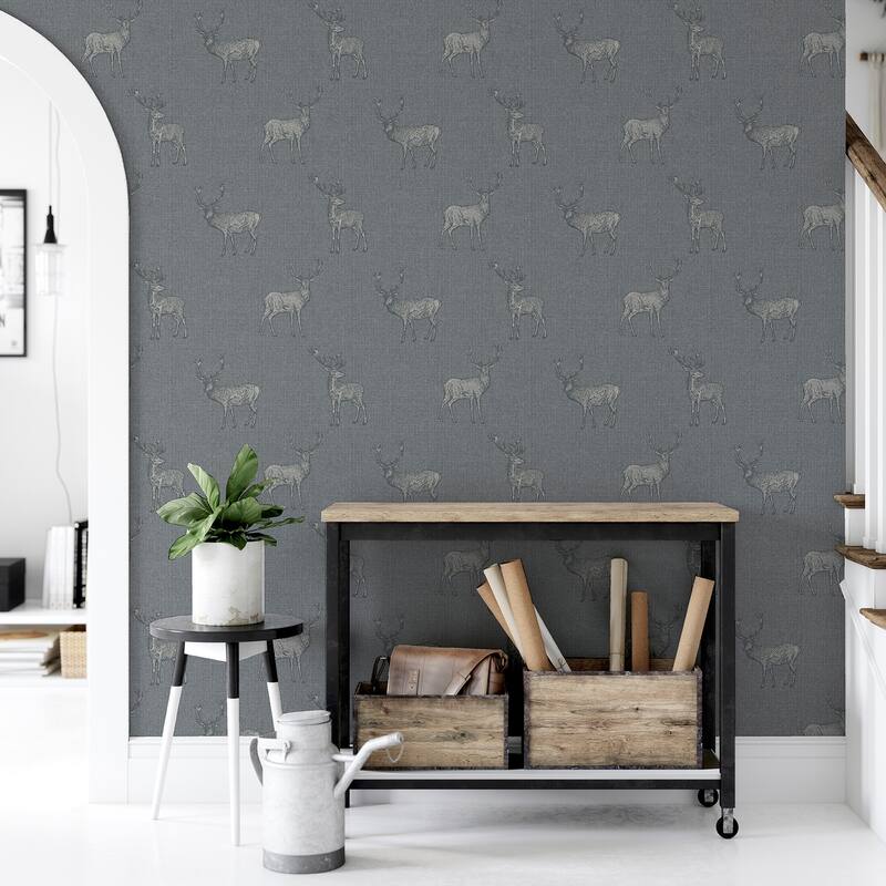 Arthouse Hank Grey Stag Wallpaper