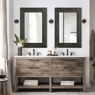 Rectangular Farmhouse Bathroom Mirror with Solid Wood Frame Rustic Wall Mounted for Bedroom Living Room Entryway Wall Decor