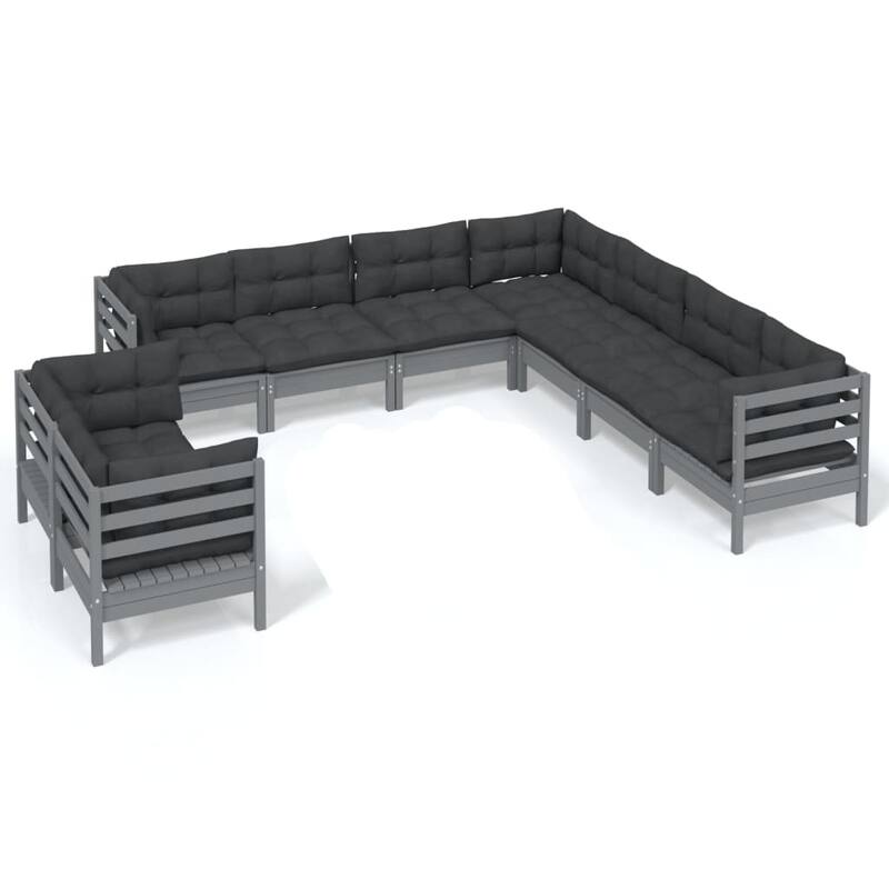 vidaXL Solid Pinewood Patio Lounge Set 10 Piece with Cushions Multi Colors