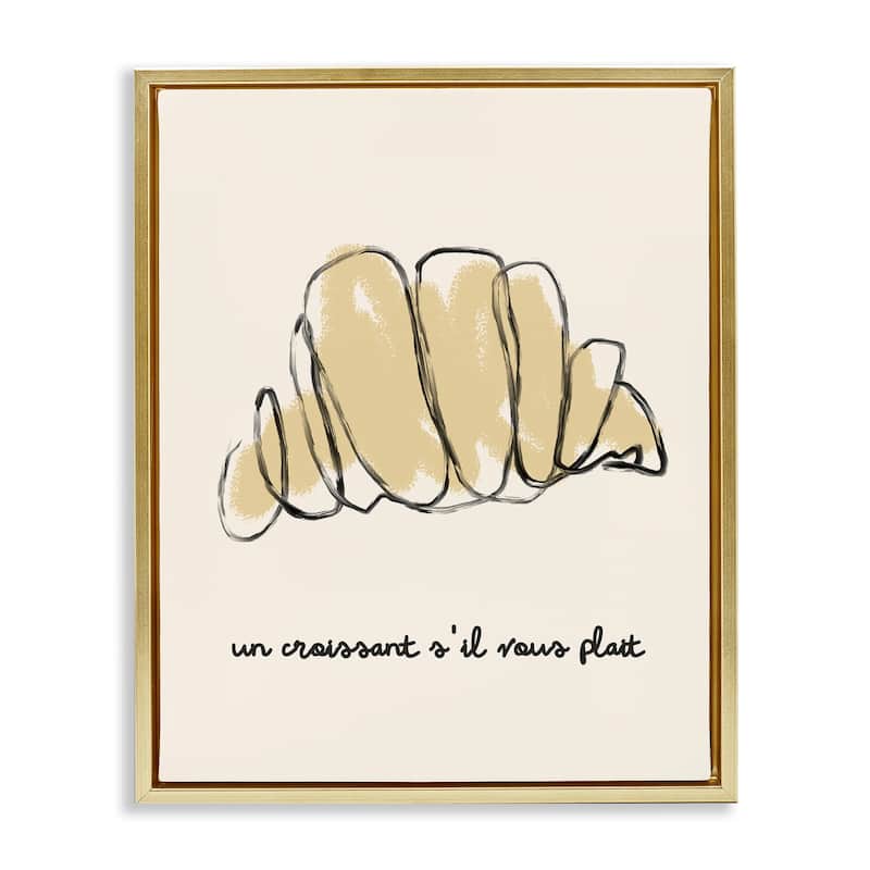 Stupell Modern French Phrase Croissant Framed Floater Canvas Wall Art Design By Lil' Rue - 17 x 21 - Gold
