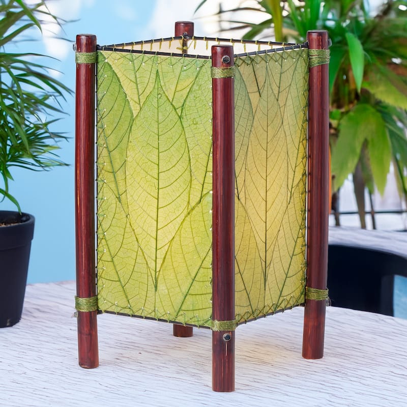 Eangee Handmade Fortune Table Lamp, Cocoa Leaves Shade, 9 x 9 x 15 in. - Green