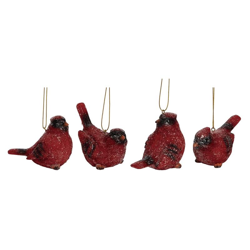 Transpac Resin 3.25 in. Red Christmas Glitter Cardinal Ornament Set of 4