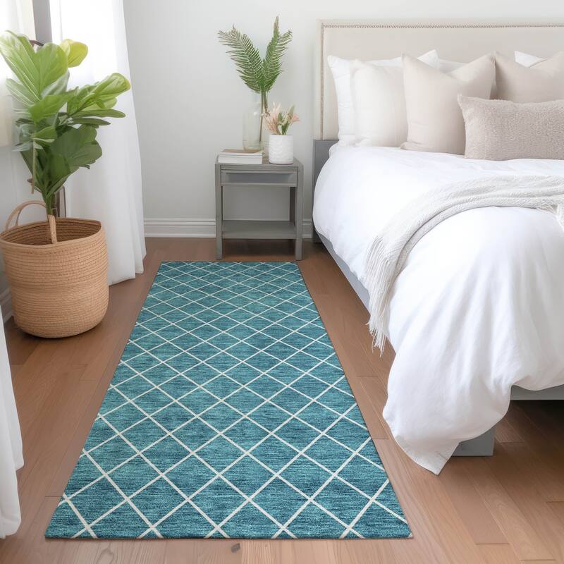 Premium Washable Super Soft Diamond Trellis Mayfield Rug - Teal - 2'3" x 7'6"