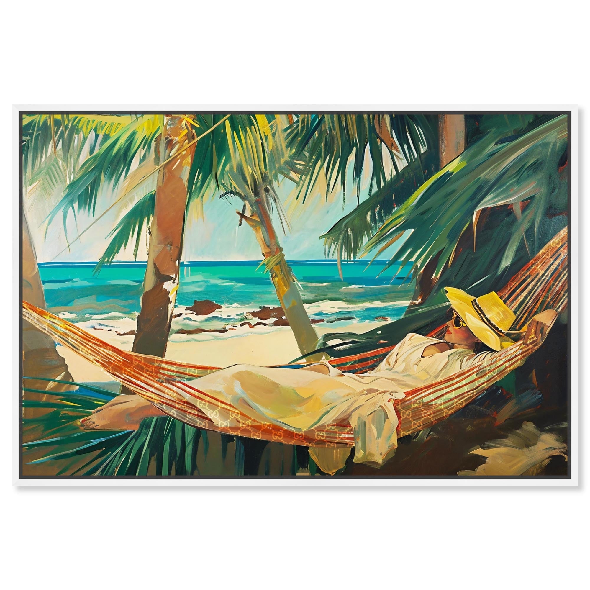 On Her Hammock Canvas Glam Beach Wall Art by Art Remedy