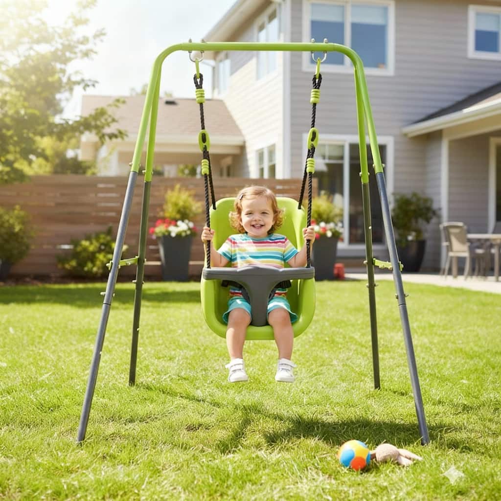Anmytek Indoor Outdoor Baby Swing with High Back Safety Seat and Durable Hanging Straps - Black+Green