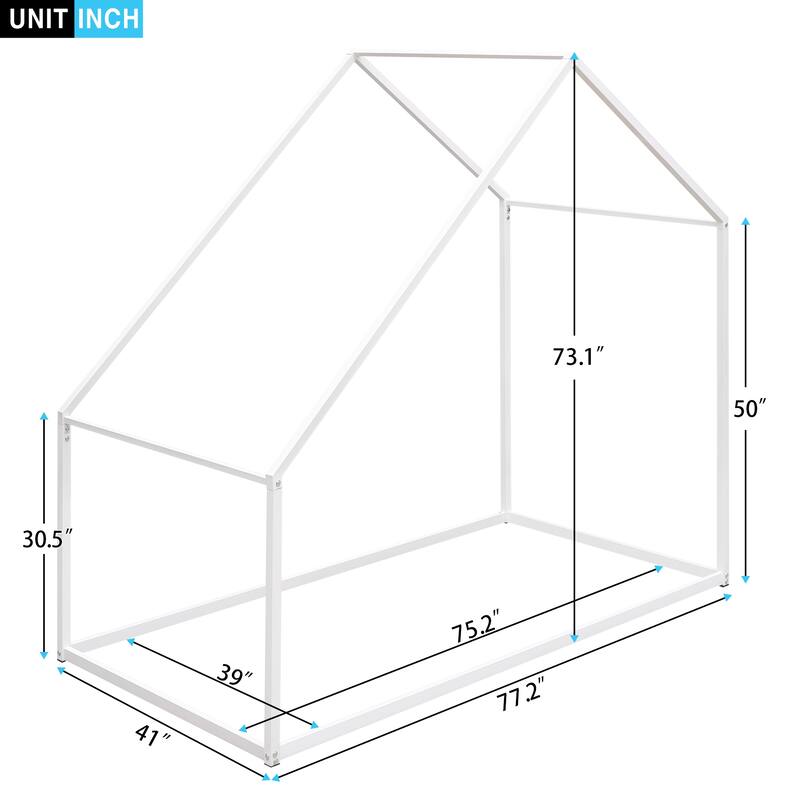 Metal House Bed Frame for Kids, Twin Size with Open Design and Durable Metal Construction