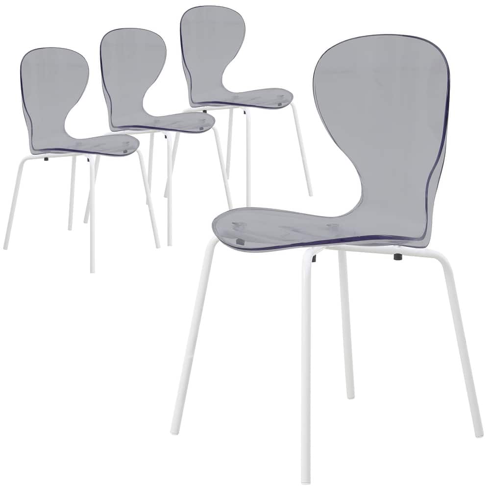 Stackable Plastic Dining Chair Set of 4 Transparent Modern Accent Side Chair for Indoor and Outdoor