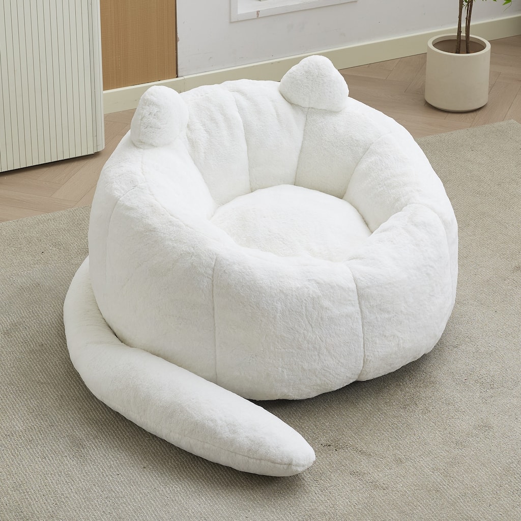 GDFStudio Merrick Cat-Shaped Bean Bag Sofa with Long Tail Novelty Plush Lounge Design