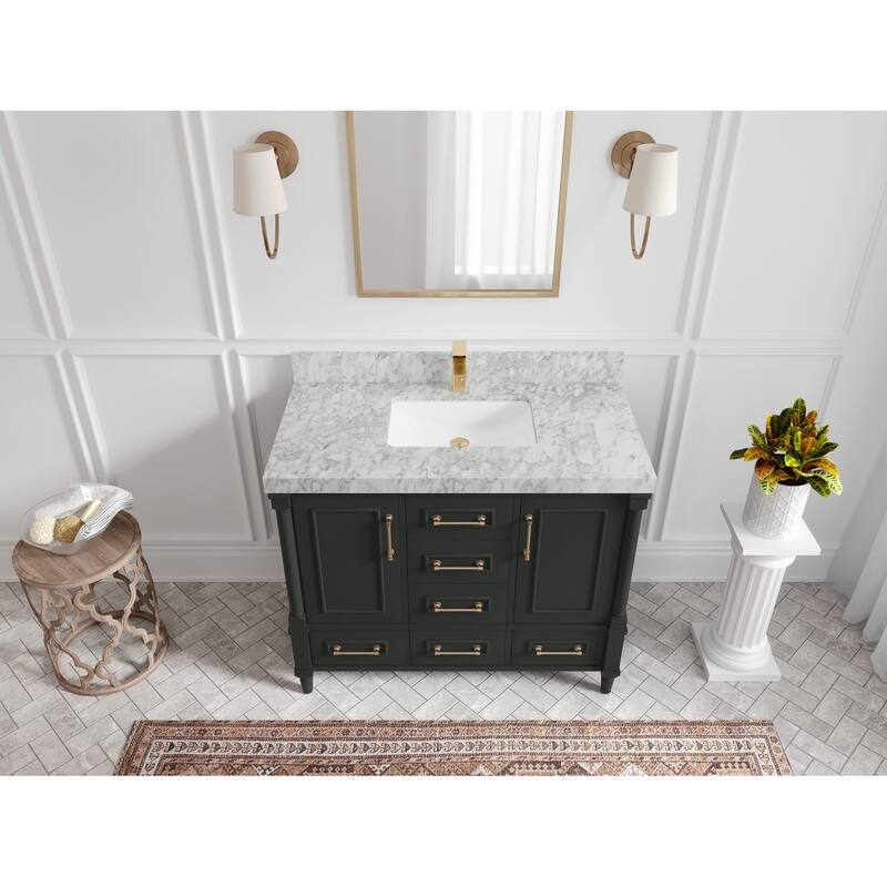 Willow Collections 42 in. W x 22 in. D Aberdeen Single Bowl Sink Bathroom Vanity with Countertop - 2" Carrara Marble - Black Top