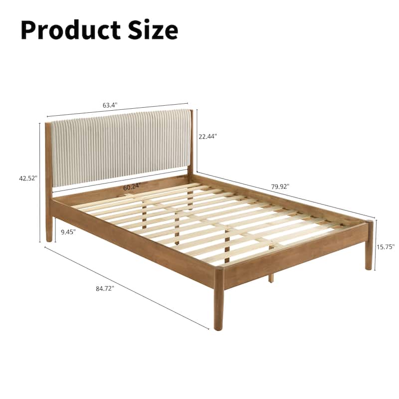 Roundhill Furniture Vichy Platform Bed, Light Walnut, Queen