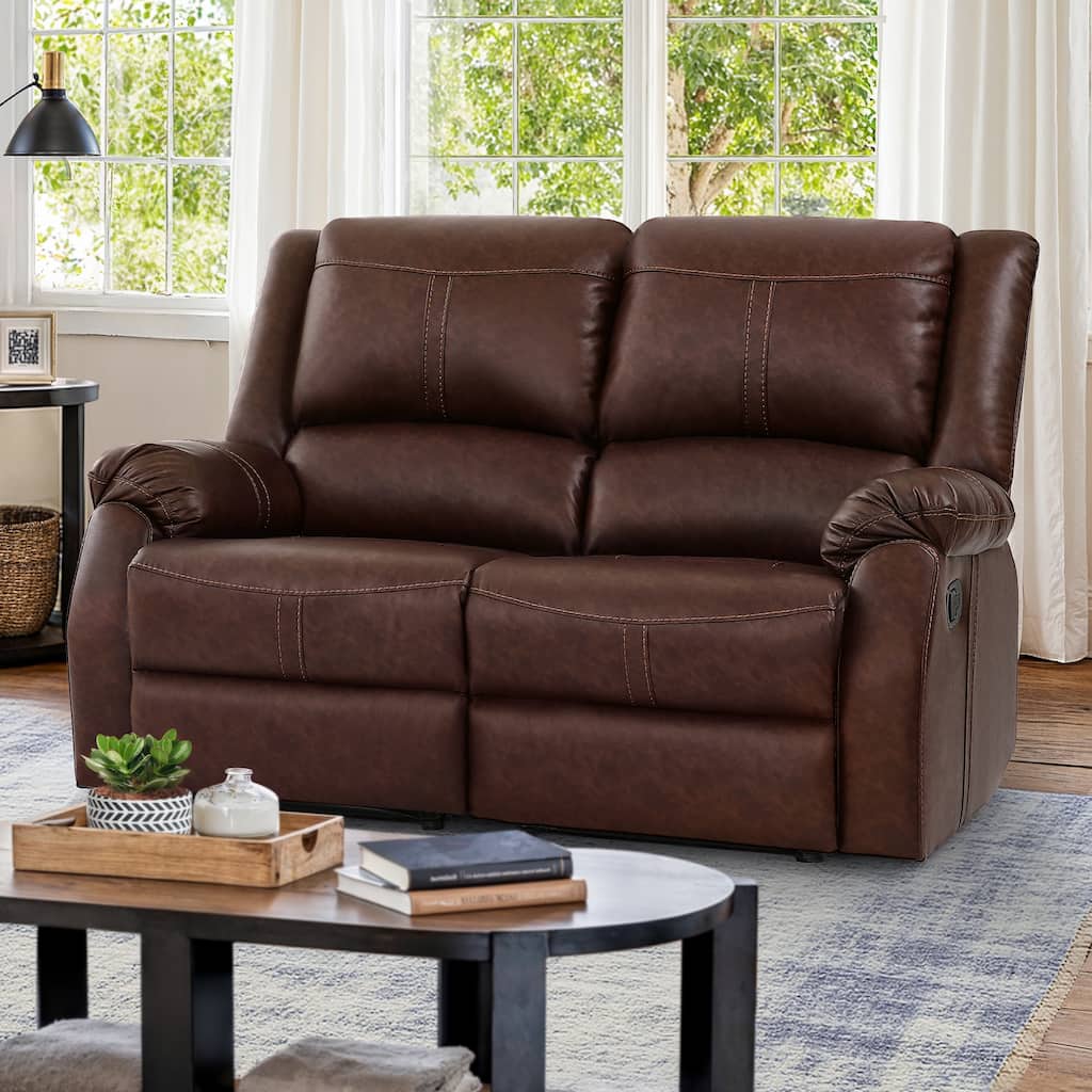 Manual Recliner,Faux Leather Reclining Sofa Set, 2-Seater Reclining Sofas For Living Room - 59"W X 37.4"D X 39.8"H