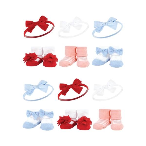 slide 1 of 1, Hudson Baby Infant Girl 12Pc Headband and Socks Giftset, Red Blue, One Size - Red Blue Red Blue - One Size