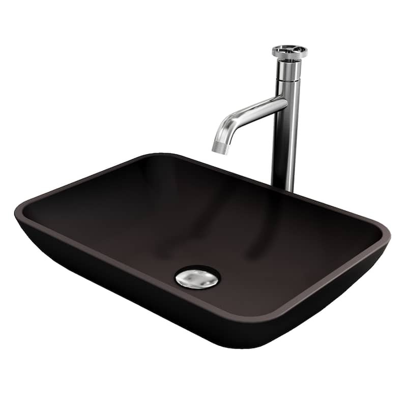 VIGO Sottile 18"L x 13"W Glass Vessel Sink and Cass 12"H Faucet Set