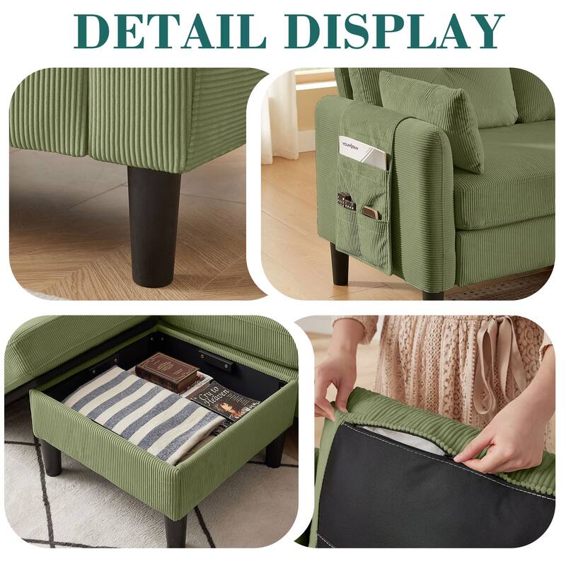 77.17" Corduroy 3 Pieces Living Room Sets with Sofa, Ottoman and Loveseat