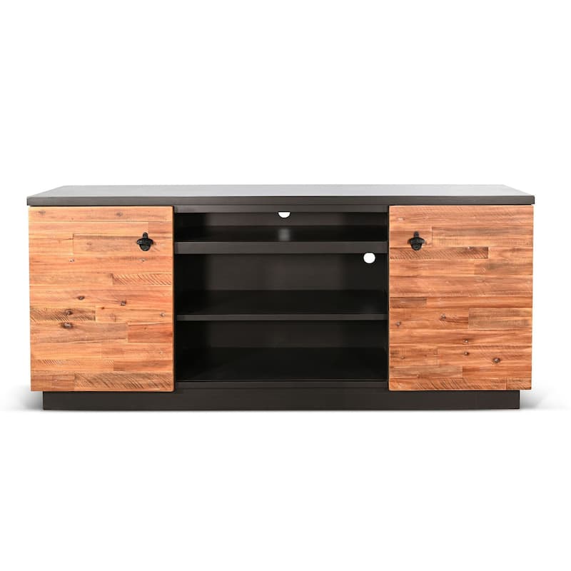 Cicy 78 Inch TV Media Entertainment Cabinet, Black, Brown Solid Wood