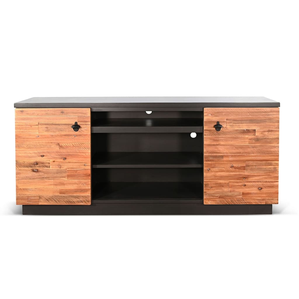 Cicy 78 Inch TV Media Entertainment Cabinet, Black, Brown Solid Wood