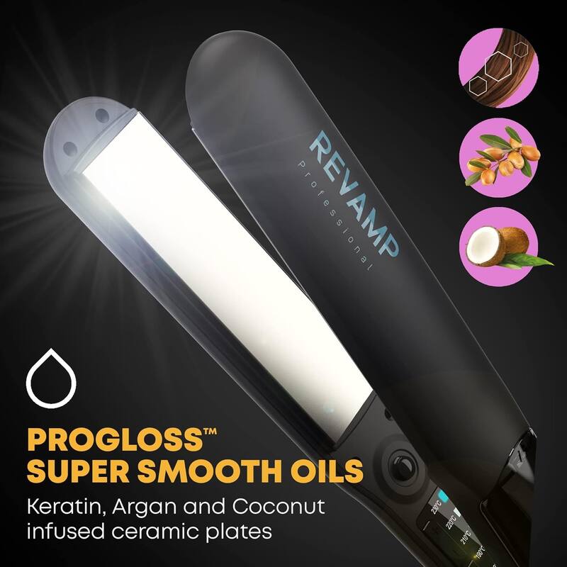 Revamp Progloss MoistureCare 1.25-Inch Flat Iron Steam Hair Straightener, Ceramic & Ionic Floating Plates, Auto-Off