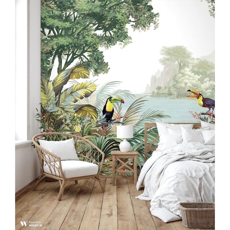 Vibrant Tropical Landscape Toucan Birds Wallpaper Mural