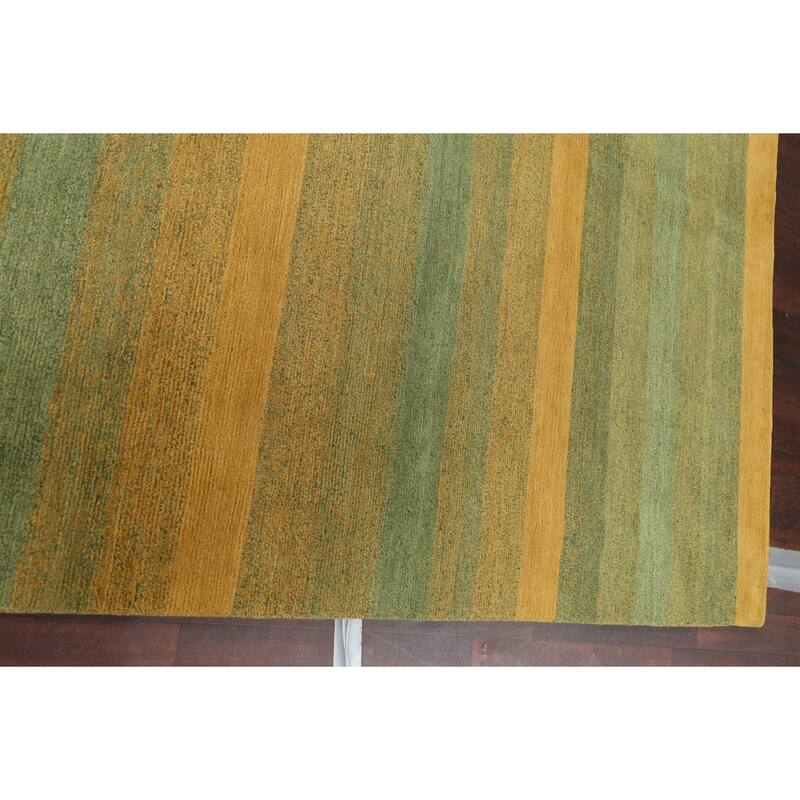 Vegetable Dye Striped Nepalese Oriental Area Rug Wool Handmade Carpet - 6'2" x 8'11"