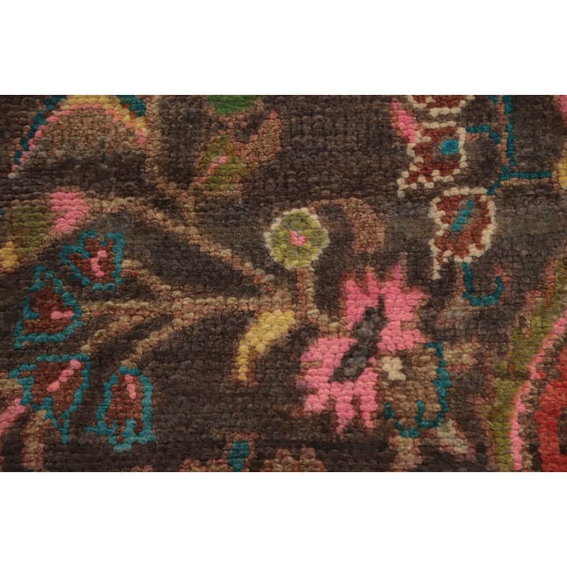 Hand Knotted Oriental 100% Wool Carpet Traditional Floral Greys & Charcoal Hamedan Runner Rug - 9' 11'' X 3' 7''