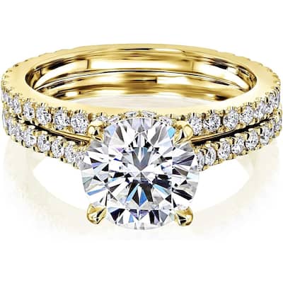 Kobelli 2.88 Carats Moissanite & Lab Grown Diamond 14k Solid Gold Round Fancy Hidden Halo Near Eternity Vietta 2pc Bridal Set