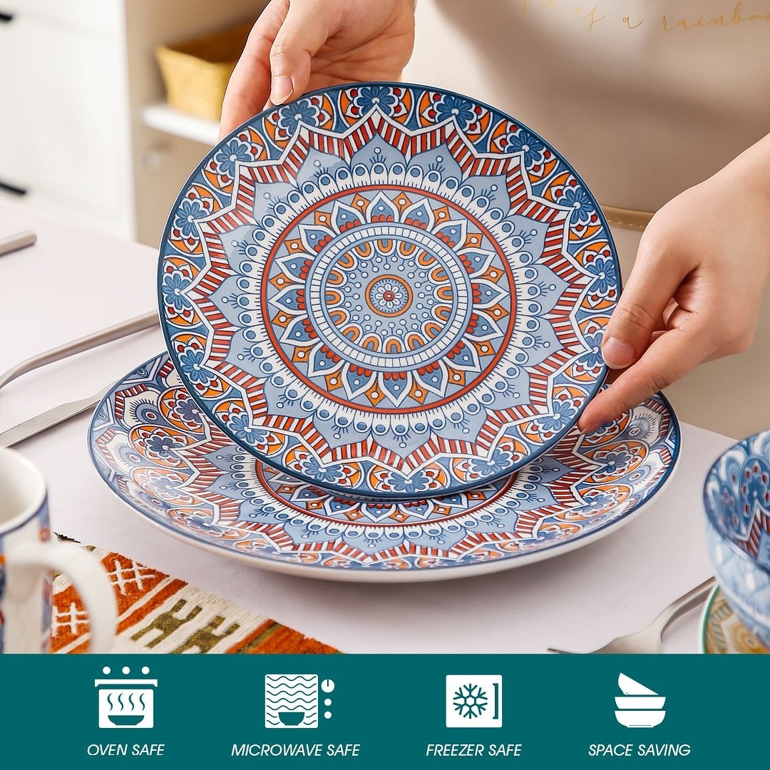 Vancasso, Series Mandala, 32-Piece Porcelain Dinnerware Set, Boho Blue Dinner  Set, Service for 8 