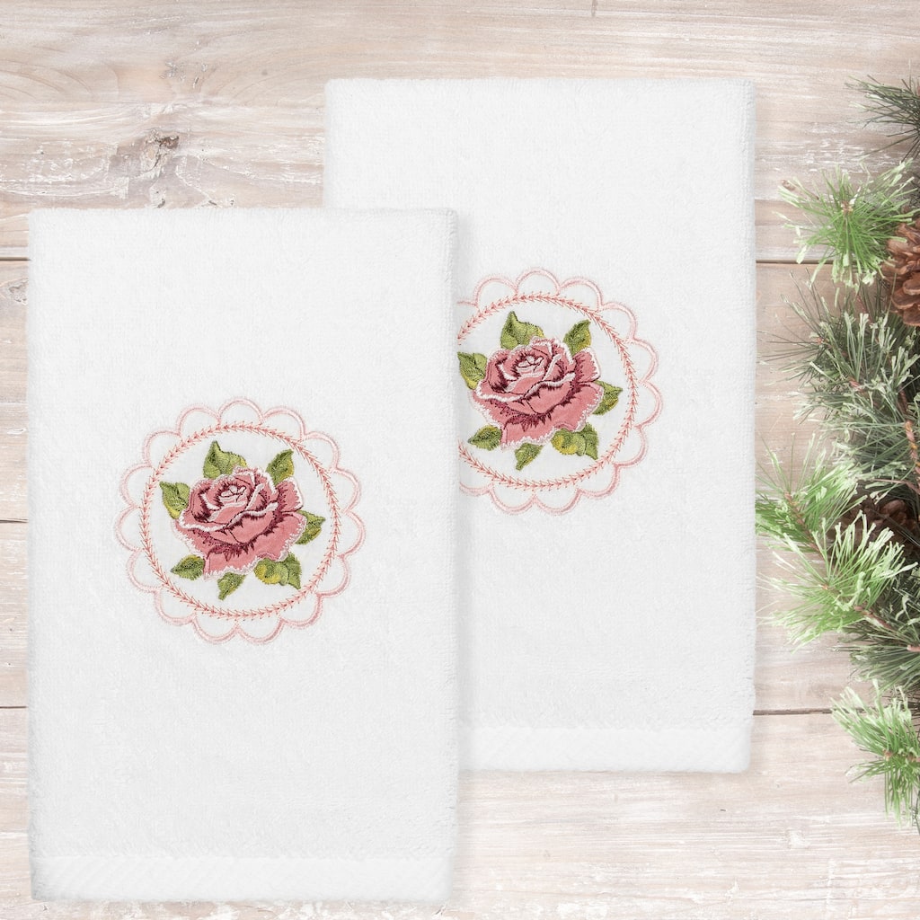 Authentic Hotel and Spa Rosalee Embroidered Luxury 100% Turkish Cotton Hand Towels (Set of 2)