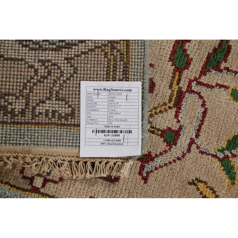 Animals Design Ziegler Indian Accent Rug Handmade Wool Carpet - 2'7"x 6'0"