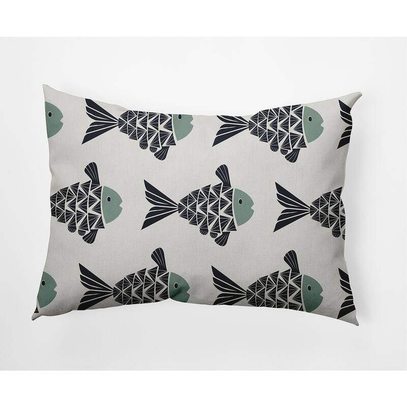 Fish Tales Nautical Indoor/Outdoor Throw Pillow - Sage - 14" x 20"