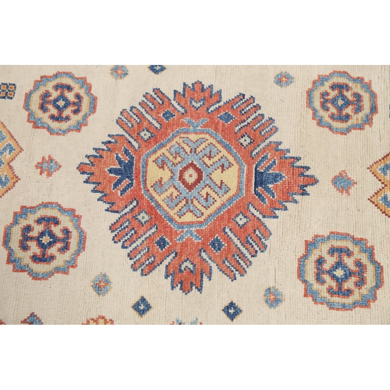 Geometric Kazak Oriental Wool Area Rug Hand-knotted Kitchen Carpet - 3'1" x 4'10"