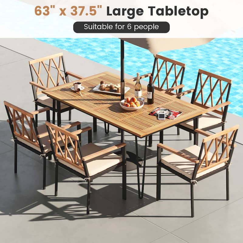 Costway 63-Inch Outdoor Dining Table for 6 People with Acacia Wood - See Details