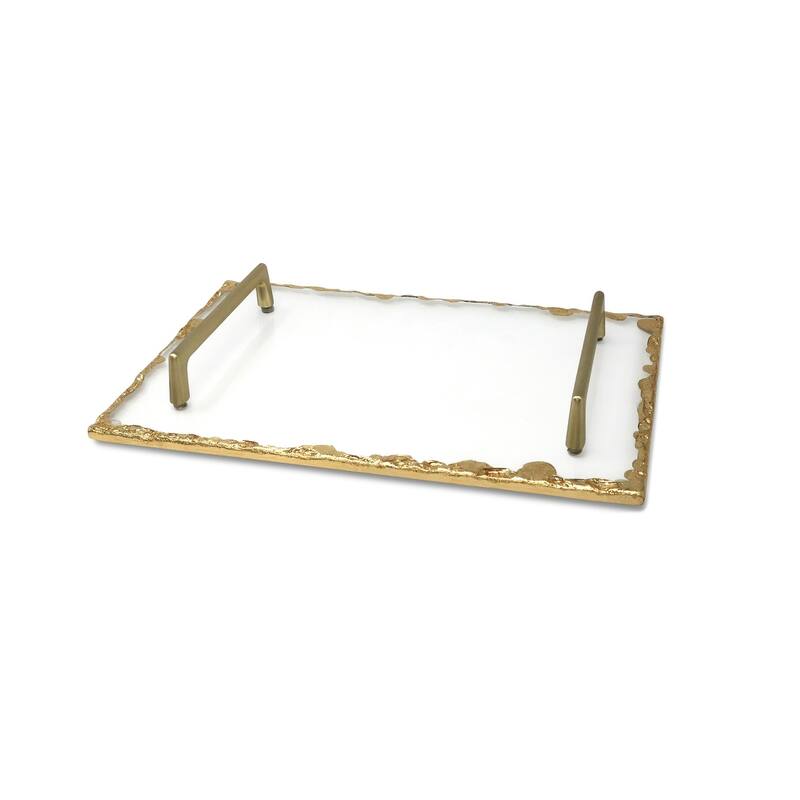 Glass Tray with Gold Rim and Handles - Small - Gold