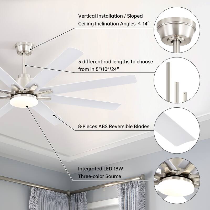 Modern Ceiling Fan With Light Smart Life APP Remote Control Timer For Alexa Google Bedroom Farmhouse