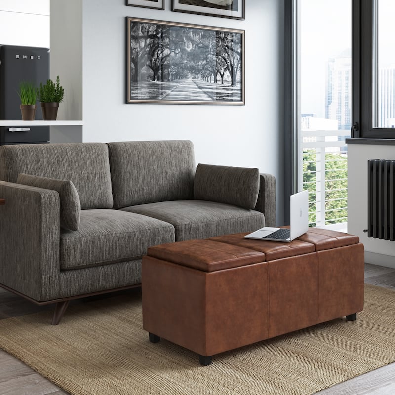 WYNDENHALL Franklin 42-in. Wide Contemporary Rectangular Storage Ottoman - Distressed Saddle Brown