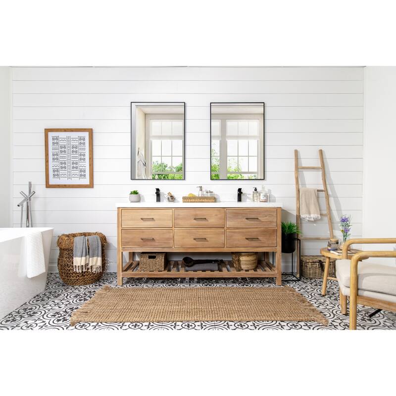 Willow Collections 60 in. W x 22 in. D Parker Solid Teak Double Sink Bathroom Vanity with Countertop